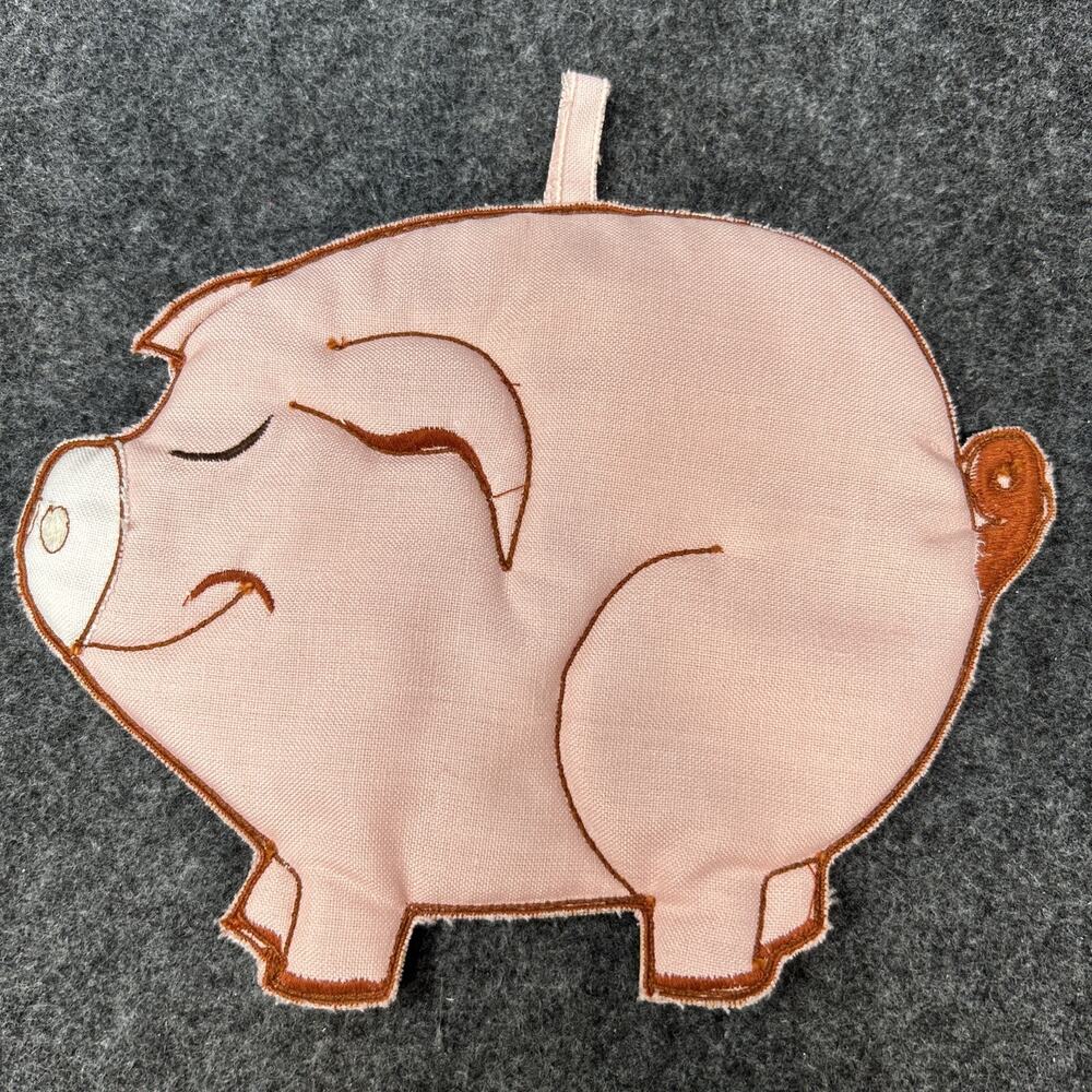 Vtg 1980 WC Imports Pig Hotpad Potholder Farmhouse Wall Decor Linen Blend 80s